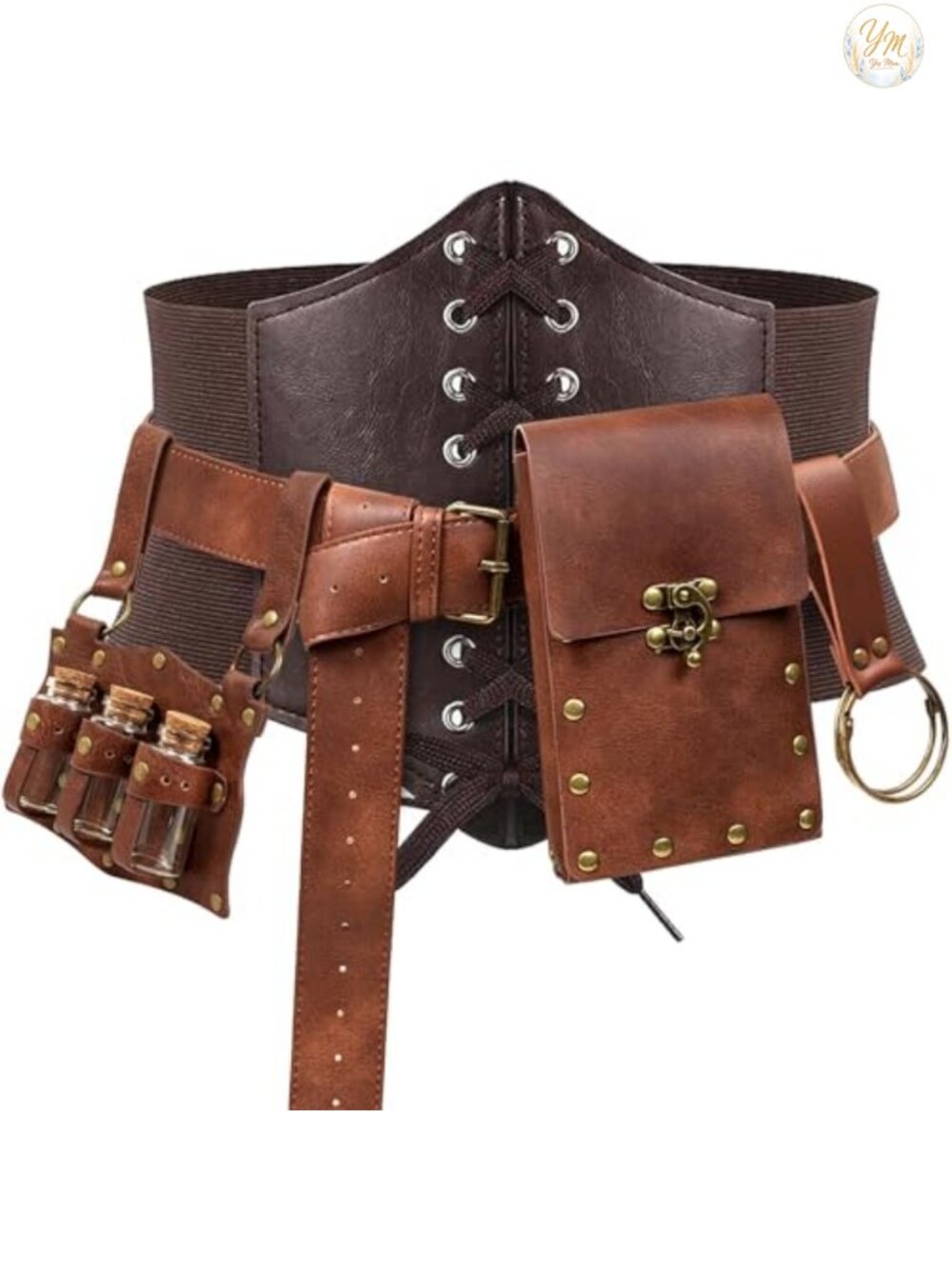 Renaissance Corset Belt PU Leather Viking Costume Accessory Set Cork Potion